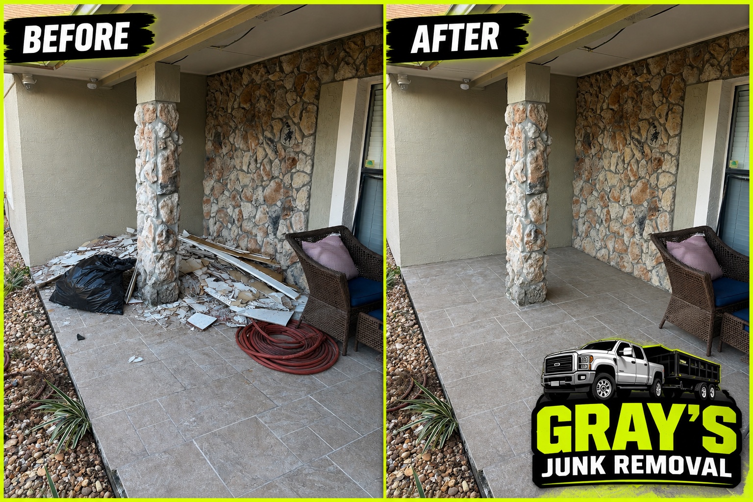 Patio cleanup before and after